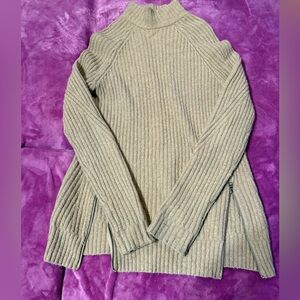 Abercrombie & Fitch Ribbed Cowl Neck Sweater - Beige #523